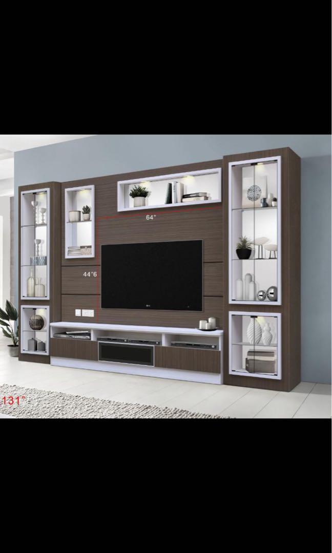 Tv cabinet with feature wall / tv cabinet with display rack / Tv Feature wall, Furniture & Home ...