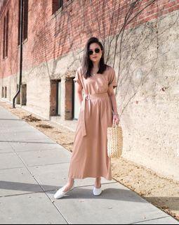 Uniqlo Belted T-Shirt Dress With Pockets (Maxi Dress | Brown)