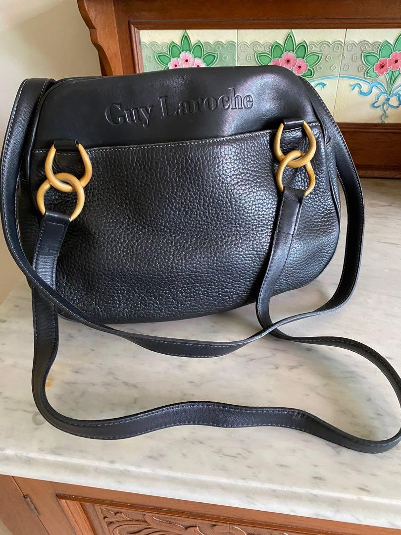 Guy Laroche France Leather Women Vintage Cross-body Shoulder Small Black Bag