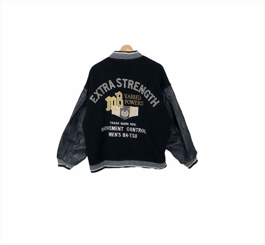 Vintage Mens Batsu Leather Wool Varsity Jacket