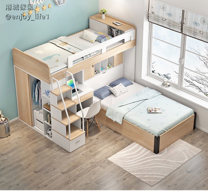 yura5143 多功能組合傢俱上下床高低床儲物兒童雙層床帶衣櫃書桌床