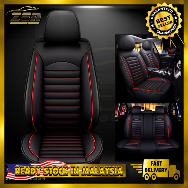 ZEN Car Leather Seat Cover BLACK & RED (Front&Rear) 5Seater Cover