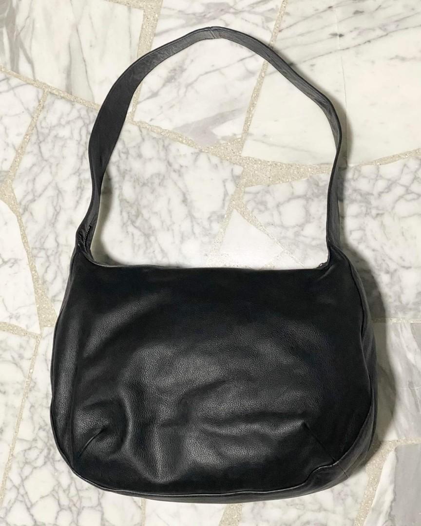 COS Curved Leather Shoulder Bag in Black