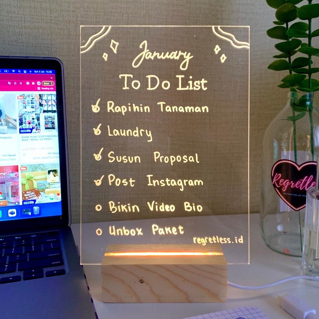 Acrylic board with led stand for schedule to do list notes, Furniture &  Home Living, Home Decor, Other Home Decor on Carousell
