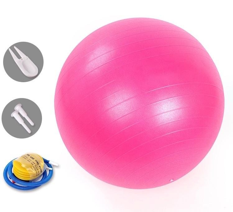 Anti Burst PVC Yoga Ball Non Toxic Exercise Fitness Workout Balance Stability 65cm Pilates Gym Yoga Ball Includes Air Pump Pink