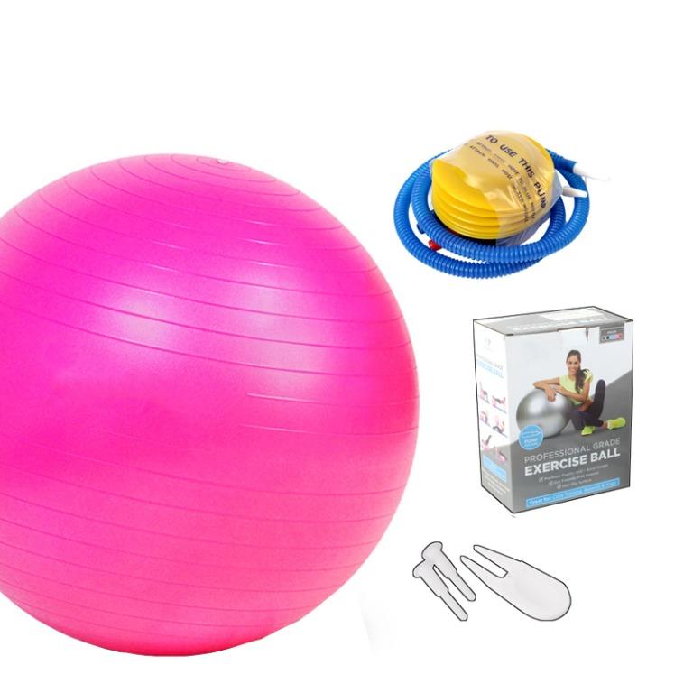 Anti Burst PVC Yoga Ball Non Toxic Exercise Fitness Workout Balance Stability 65cm Pilates Gym Yoga Ball Includes Air Pump Pink