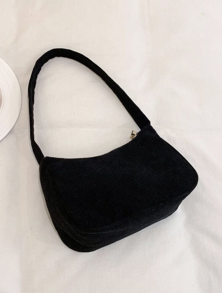 Black Corduroy Baguette Bag, Women's Fashion, Bags & Wallets, Shoulder ...