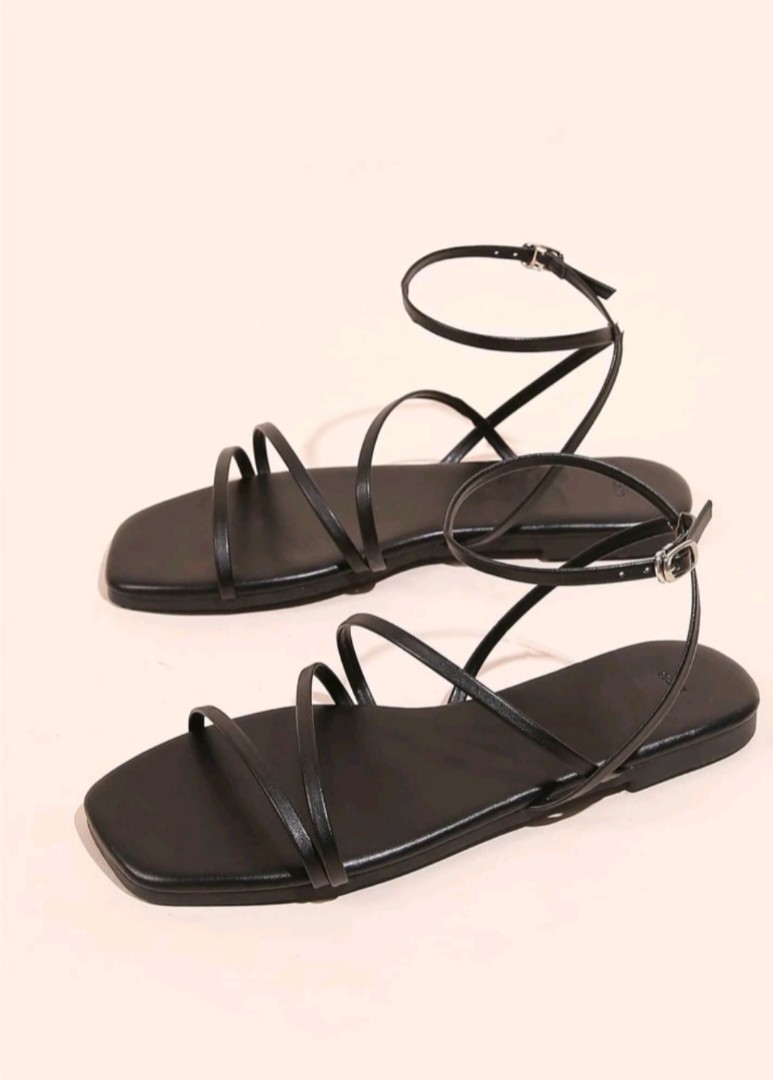 All black clearance flat sandals