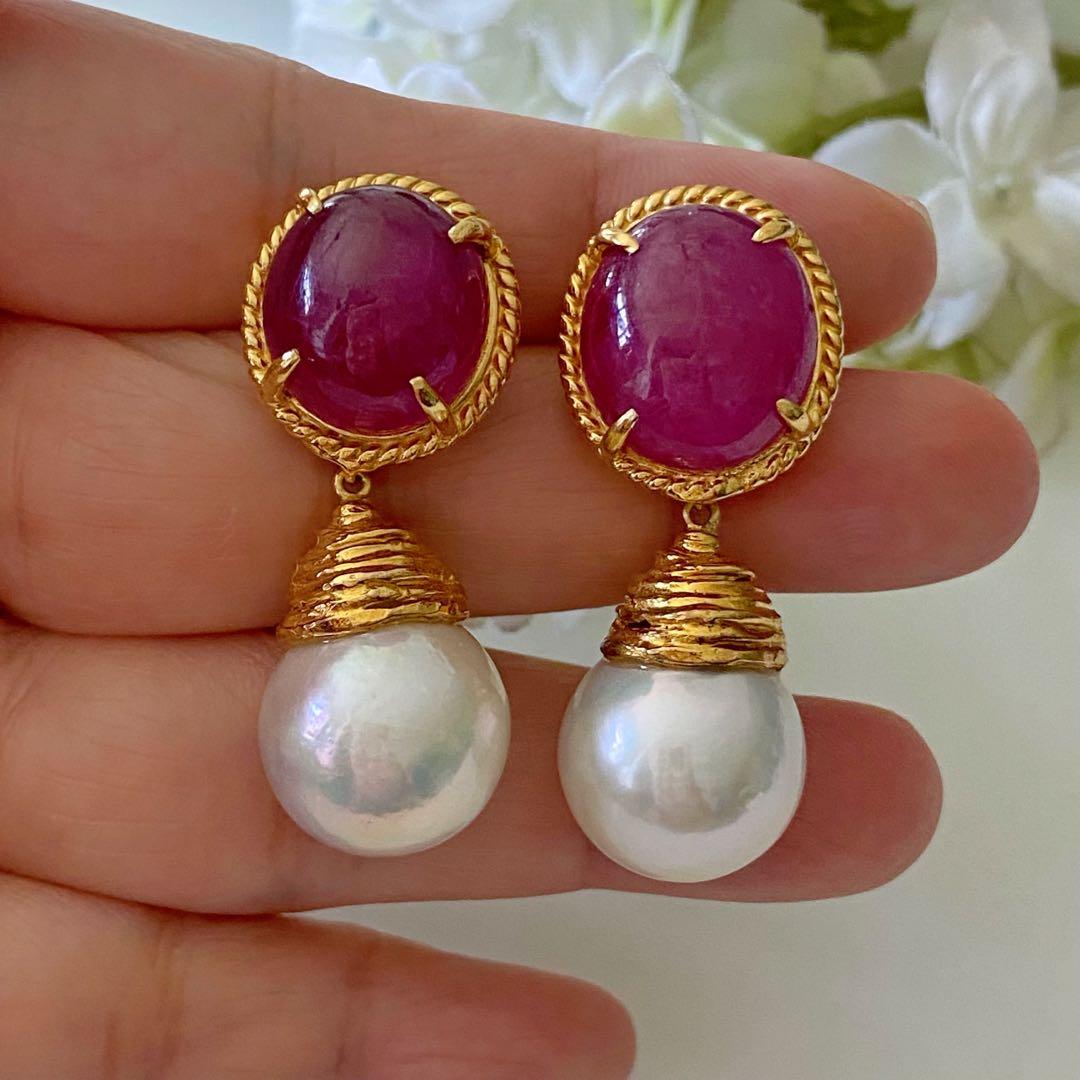 Cabochon ruby earrings optional pearl Women s Fashion Jewelry