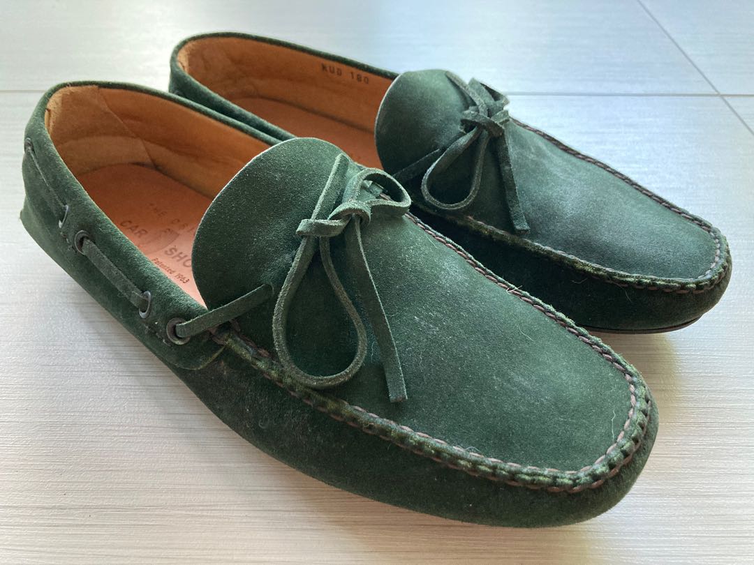 Car Shoe Suede Leather Drivers Loafers in Army Green UK 7 US 8