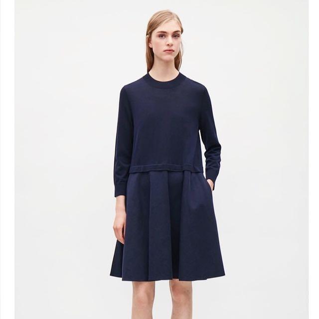 COS Navy Knit long sleeve dress