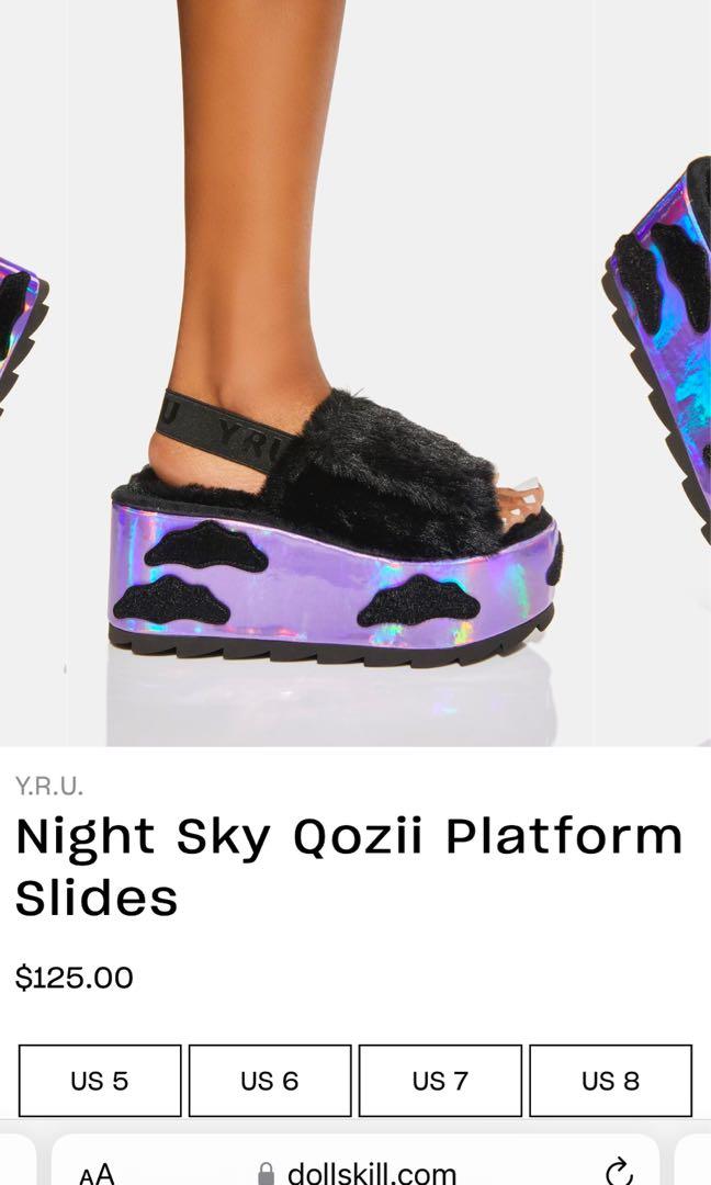 Dollskill YRU iridescent purple QOZII slides in Night Sky