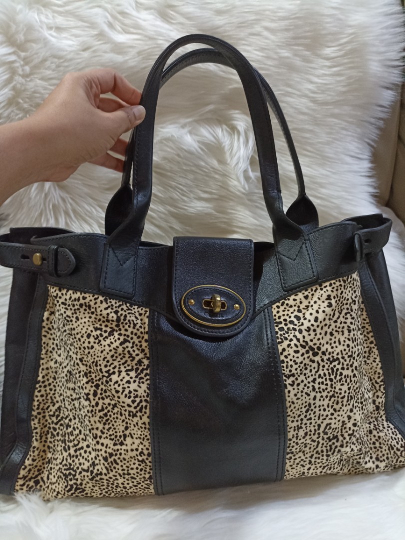 Fossil leather and leopard print bag 