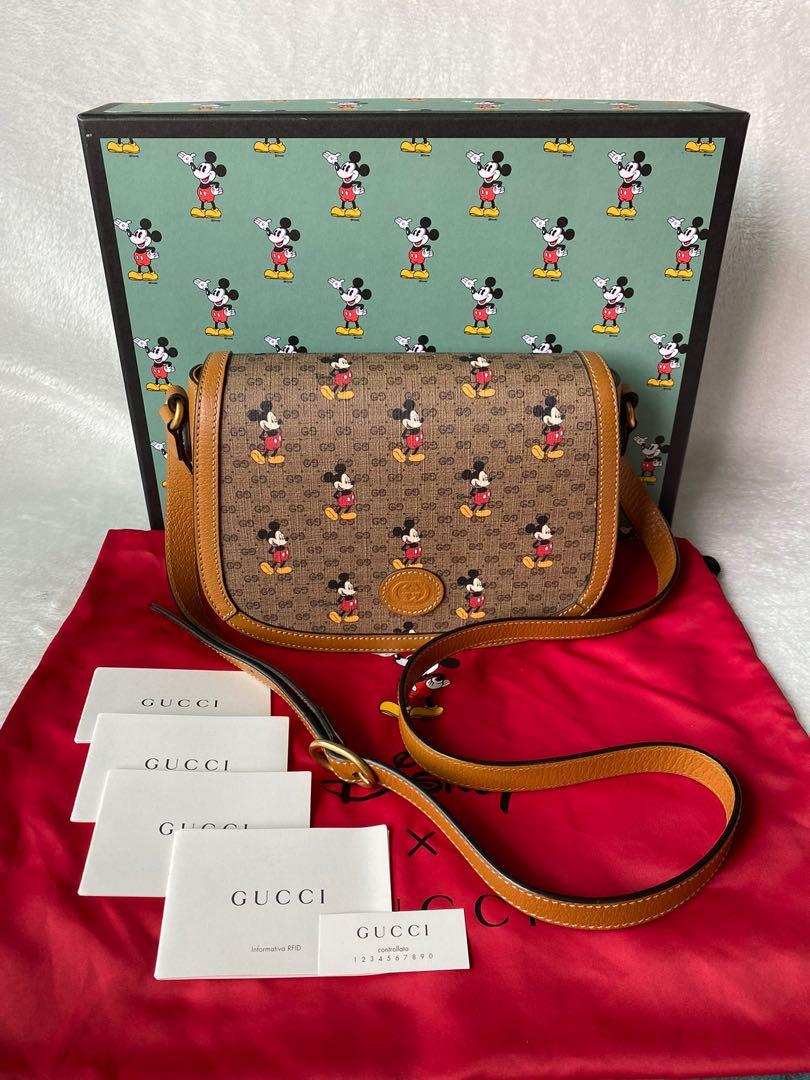 Gucci Disney Mickey Mouse Flap Shoulder Bag Printed Mini GG Coated