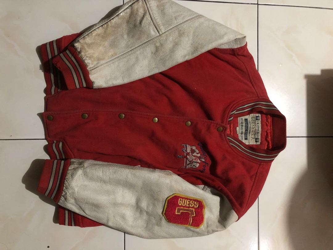 Guess Varsity Jacket Vintage, Fesyen Pria, Pakaian , Baju Luaran di