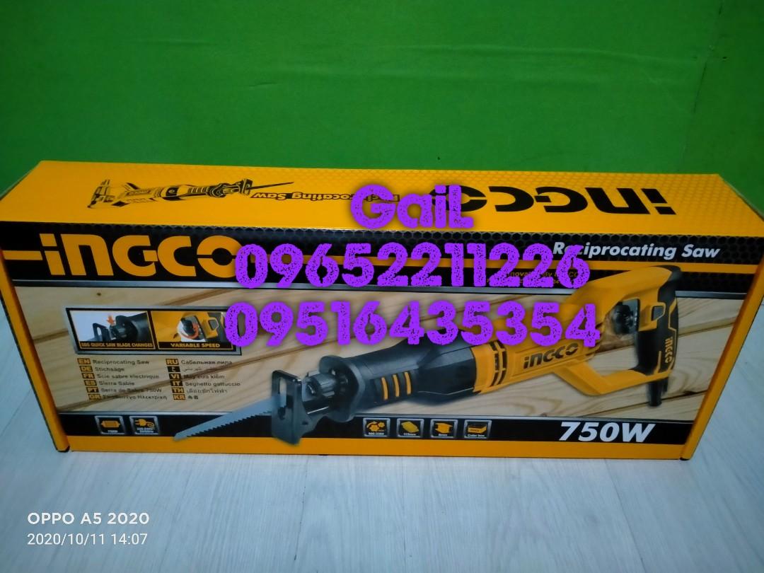 INGCO 750W Reciprocating Saw (Category: Construction Tools & Equipment) located in Caloocan City. Submitted by abieghail (Listing ID 1166652757, Image 3). Description: INGCO Industrial Reciprocating Saw - RS8008 Price - P3,250 Voltage:220-240V~50/60Hz Input power:750W No-load speed:900-3300rpm Max. cutting depth: Wood:115mm Steel:8mm Aluminum:12mm Variable Speed SDS Quick Blade Changes Inclusions: - SDS blade change chuck - 1pc metal saw blade - 