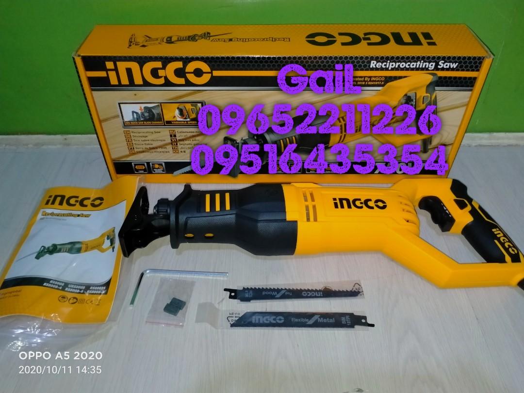 INGCO 750W Reciprocating Saw (Category: Construction Tools & Equipment) located in Caloocan City. Submitted by abieghail (Listing ID 1166652757, Image 2). Description: INGCO Industrial Reciprocating Saw - RS8008 Price - P3,250 Voltage:220-240V~50/60Hz Input power:750W No-load speed:900-3300rpm Max. cutting depth: Wood:115mm Steel:8mm Aluminum:12mm Variable Speed SDS Quick Blade Changes Inclusions: - SDS blade change chuck - 1pc metal saw blade - 