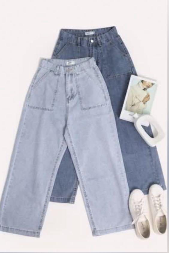 LOVET DOPE POCKET WIDE LEG JEANS (LIGHT WASHED), Women's Fashion