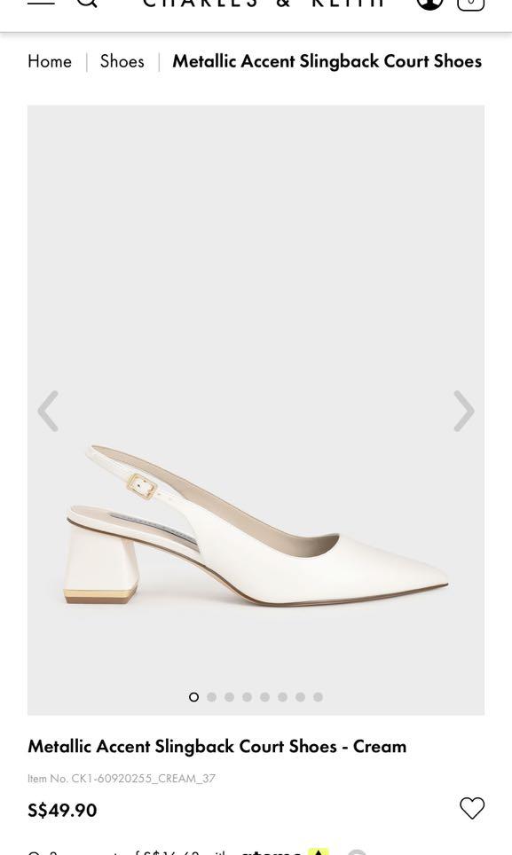Metallic Accent Slingback Heels Court Shoes Cream/White, Women's Fashion,  Footwear, Heels on Carousell