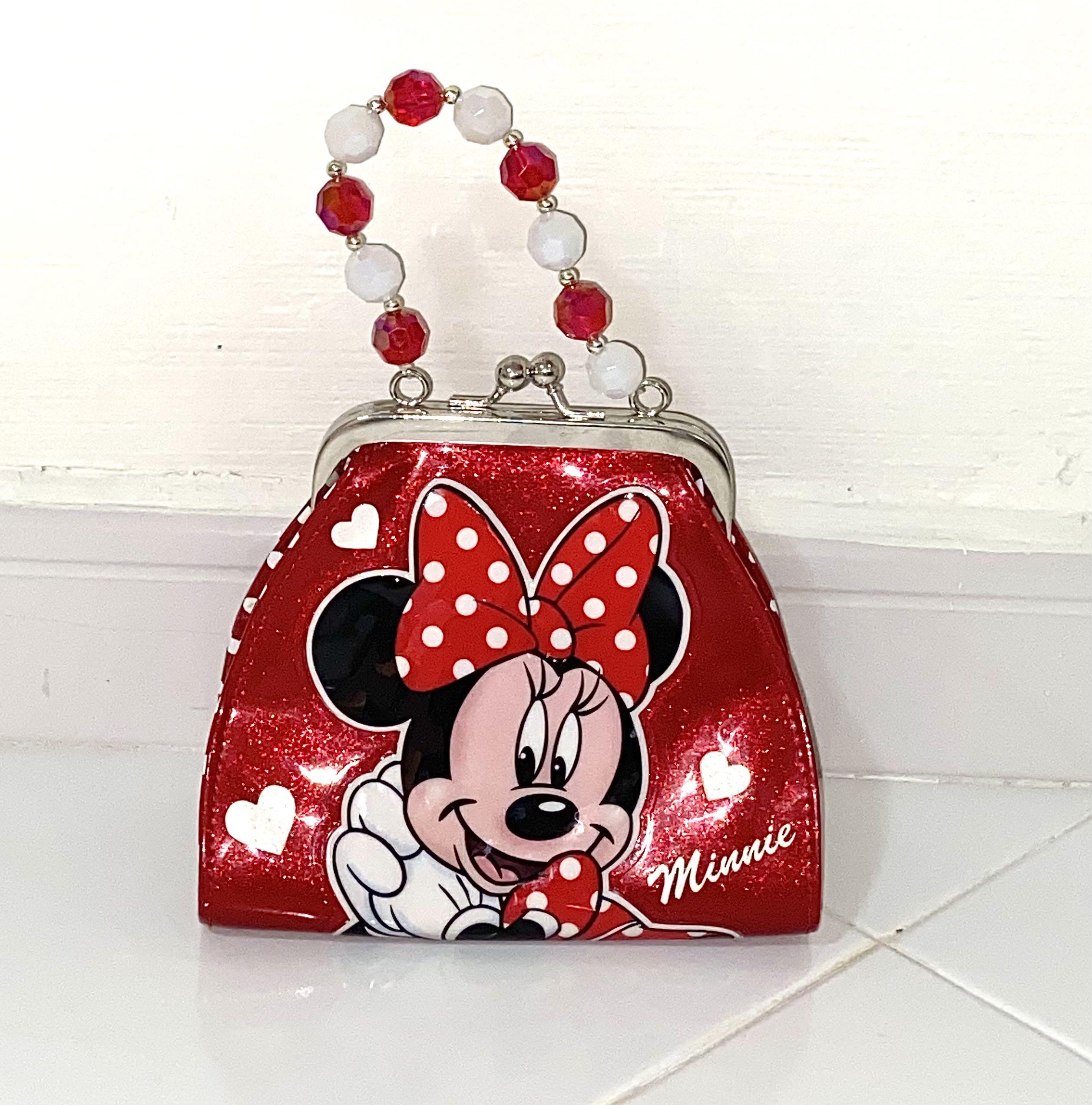 Disney Parks Minnie Mouse Red Sequin Polka Dot Glitter Coin Purse Wristlet NEW 