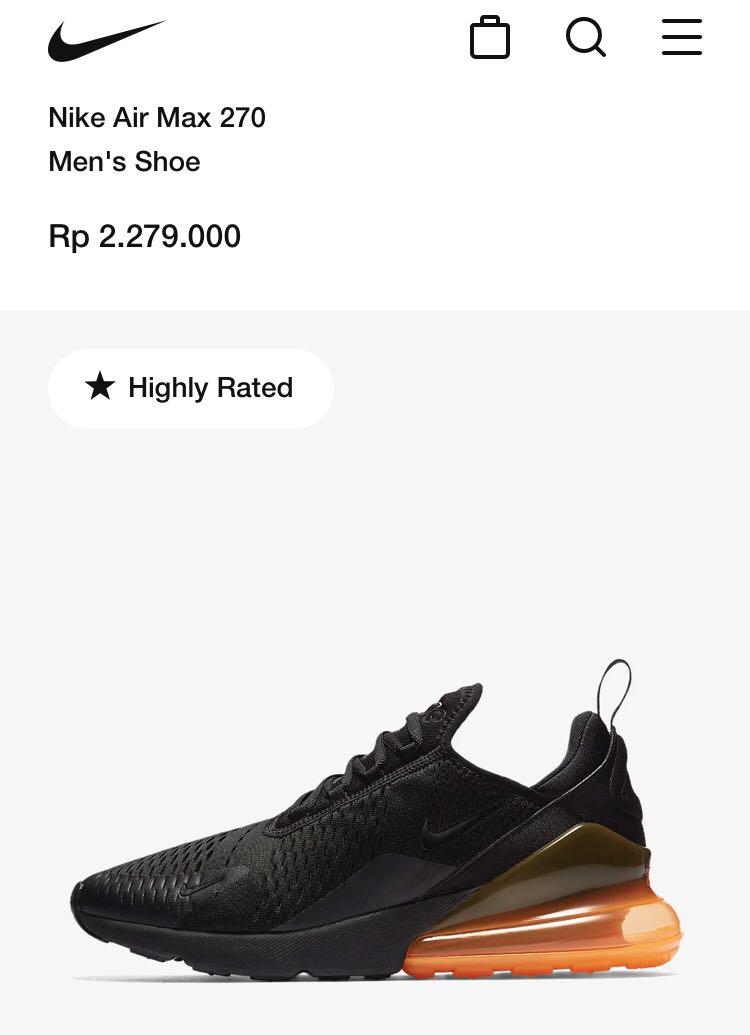 NIKE AIR MAX 270 All Black sz 36 ORI No kw Fesyen Pria Sepatu