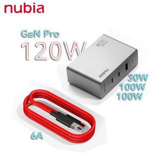 Original Nubia 120W GaN Charger Dao Feng 3 Port Power Adapter with 6A Cable PD/QC Protocol