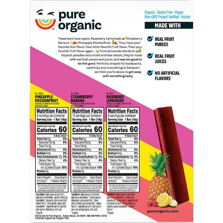 Pure Organic 28 Layered Fruit Bars Variety Pack 純有機多層次口感熱帶水果條 (一盒28件裝