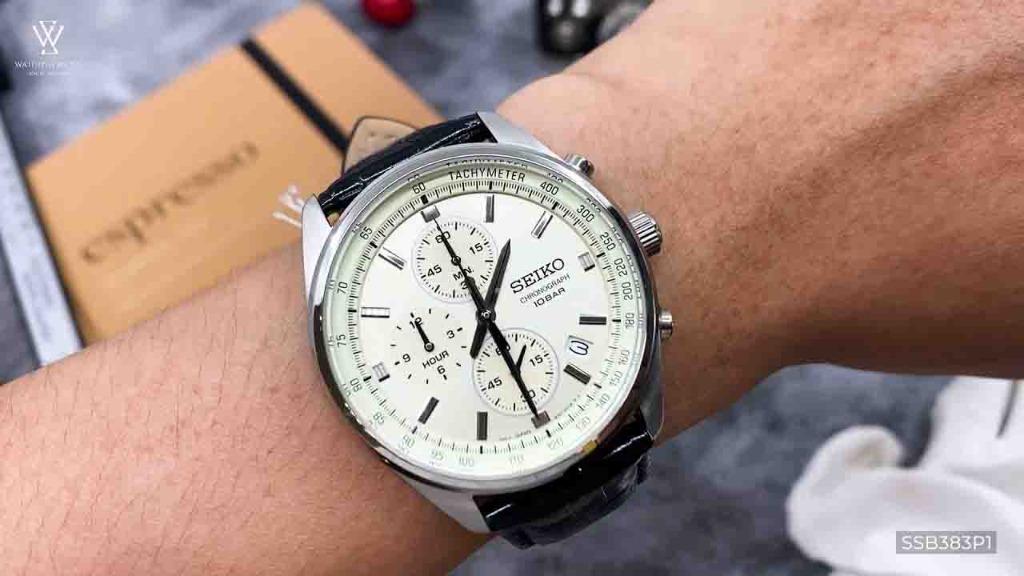 *RESTOCKED* Seiko SSB383P1 Chronograph Analog Black Leather Strap Men's