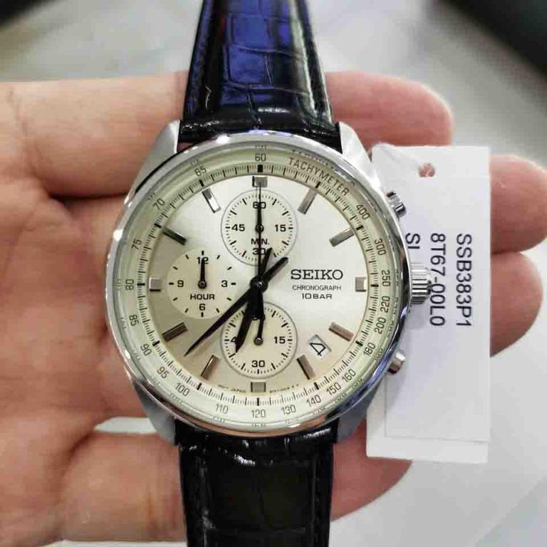 *RESTOCKED* Seiko SSB383P1 Chronograph Analog Black Leather Strap Men's