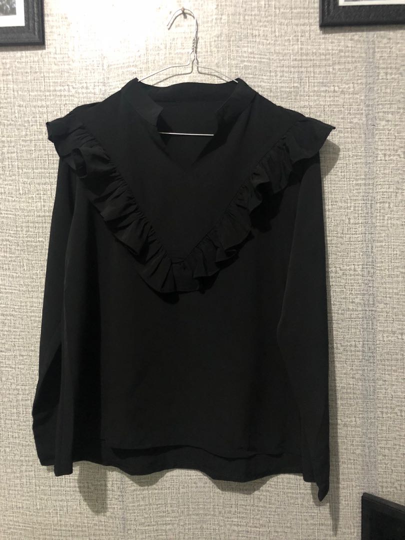 RUFFLE BLOUSE / BLACK, Fesyen Wanita 