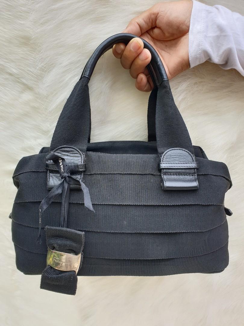 Salvatore Ferragamo Tas Tote Bag Resleting Handbag Kanvas mix Kulit Asli Wanita Second Preloved Branded Thrift