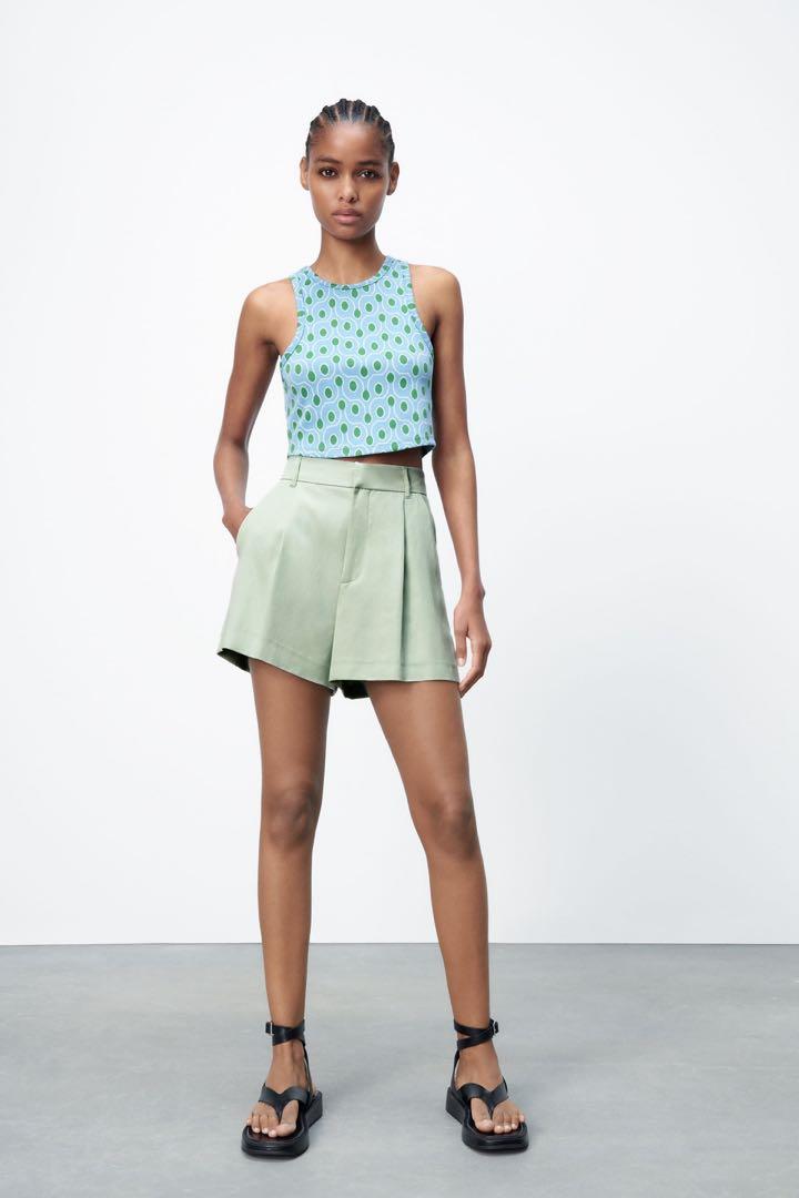 Super SALE Zara Pleated Shorts Mint Green Women s Fashion