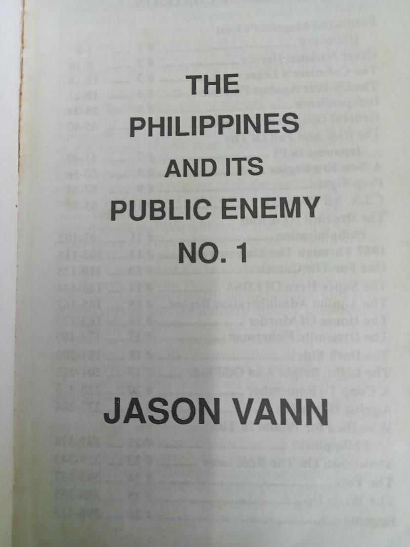 The Philippines and Its Public Enemy No. 1 (Category: Storybooks) located in Sorsogon. Submitted by franzluigilugena (Listing ID 1166657923, Image 2). Description: Author: Jason Vann Ten Star Books, Updated, First Edition, 1993, 412 p. Out of print..