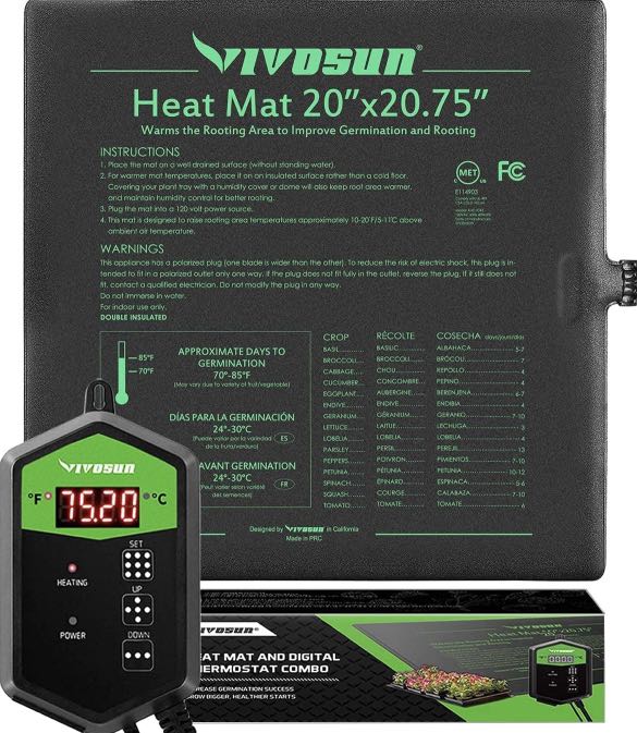 VIVOSUN Seedling Heat Mat Digital Thermostat Combo 20x20