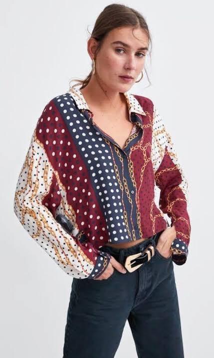 zara chain print crop, Fesyen Wanita 