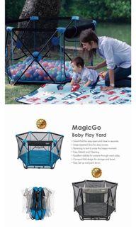 Abon Portable 6 Panel Play Pen Playard for Infants and Babies Indoor and Outdoor, Lightweight Mesh Toddler Hexagon Fence Play Area Washable,Foldable 53" Wx 30" H(Blue