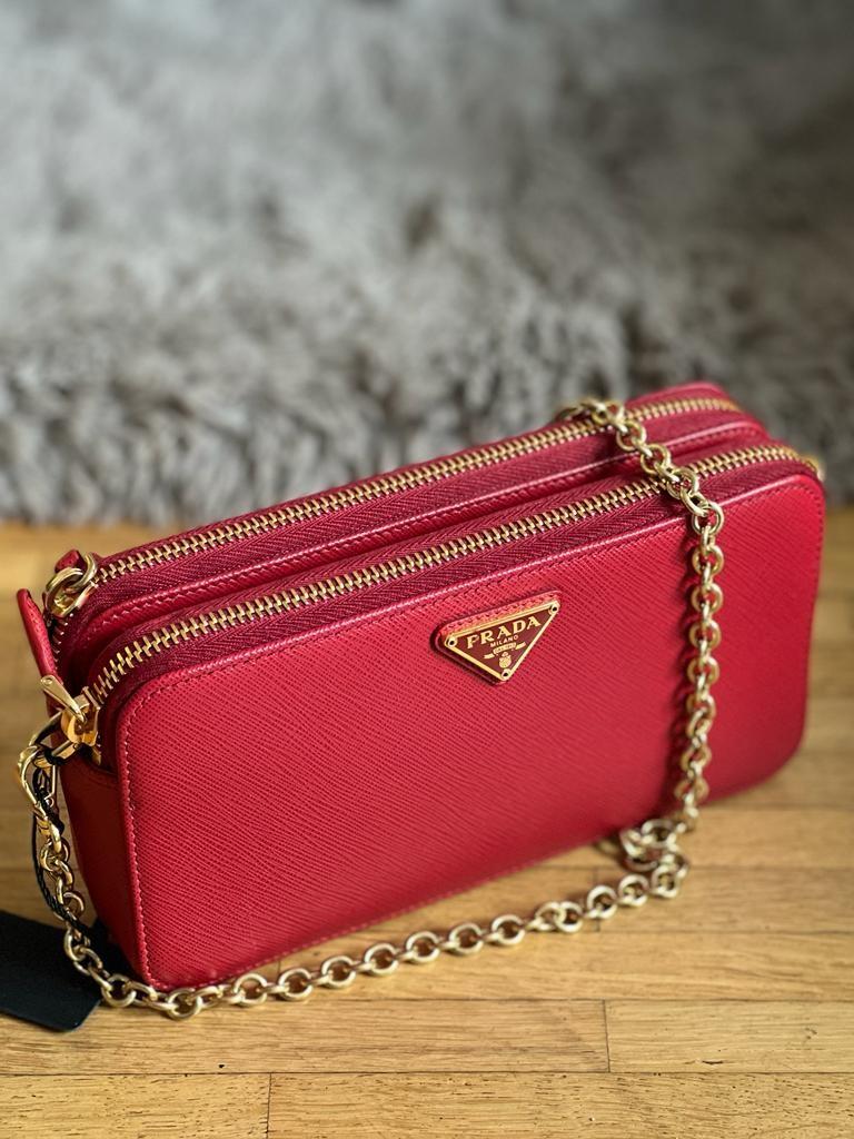 Authentic Prada Saffiano Double Zip Shoulder Crossbody Bag