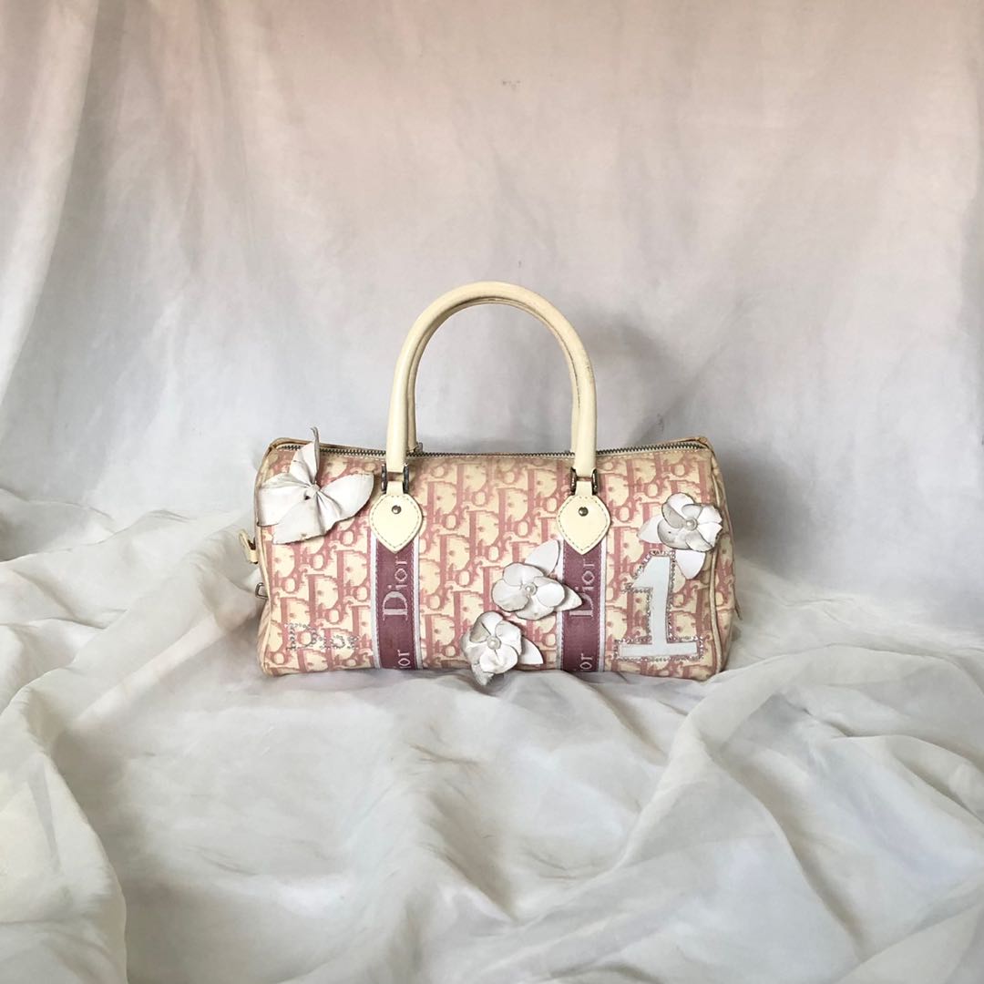 Vintage Christian Dior Pink and White Girly Oblique Canvas Trotter Boston  Bag - The ICT University