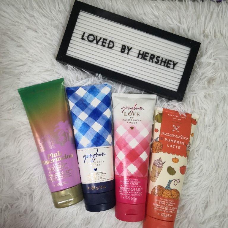 Bath & Body Works Body Cream (226ml) (Category: Body Care) located in Quezon City. Submitted by lovedbyhershey (Listing ID 1166958238, Image 1). Description: Brand New Bath & Body Works Body Cream (226ml) - available in: Pink Watermelon Php500 Gingham Php550 Dark Kiss Php500 Gingham Love Php610 MOP: BDO/BPI/GCash Buyer pays shipping.
