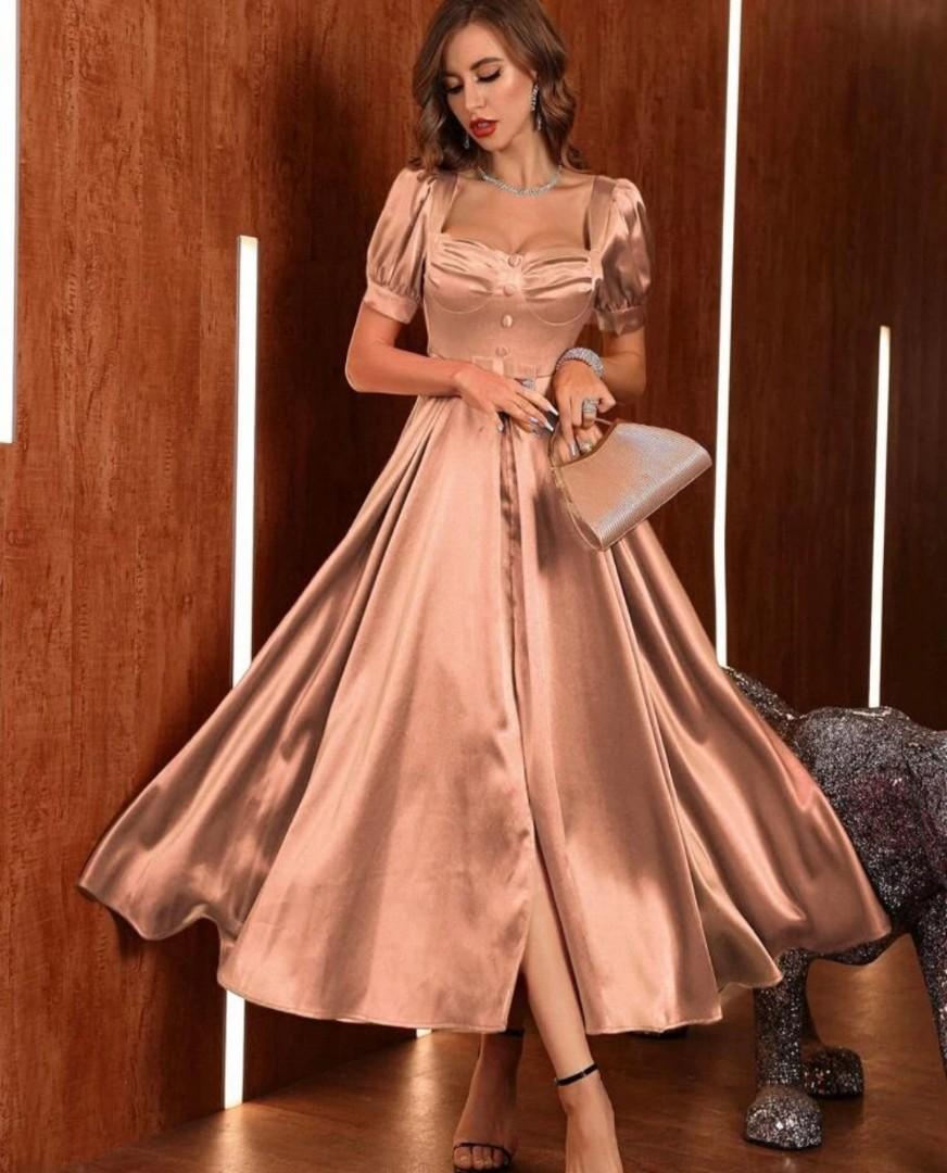 Beautiful Dusty Pink Satin Dress Could Be Used For A Wedding, Women'S  Fashion, Dresses & Sets, Evening Dresses & Gowns On Carousell