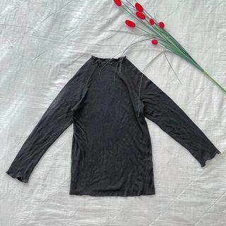 Black Lettuce Trim Mock Neck Top