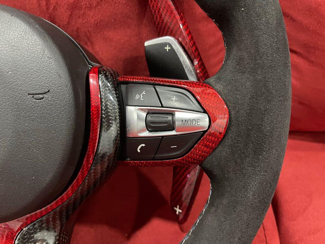 BMW M Sports Performance Alcantara Black & Red Carbon Fiber Steering Wheel Paddle Shifters F20