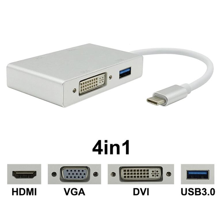 Weton USB C to HDMI DVI VGA Adapter, 4 in 1 USB-C hub to 4K HDMI, VGA, DVI  Video Adapter, Male to Female Multi-Display Video Converter Monitors