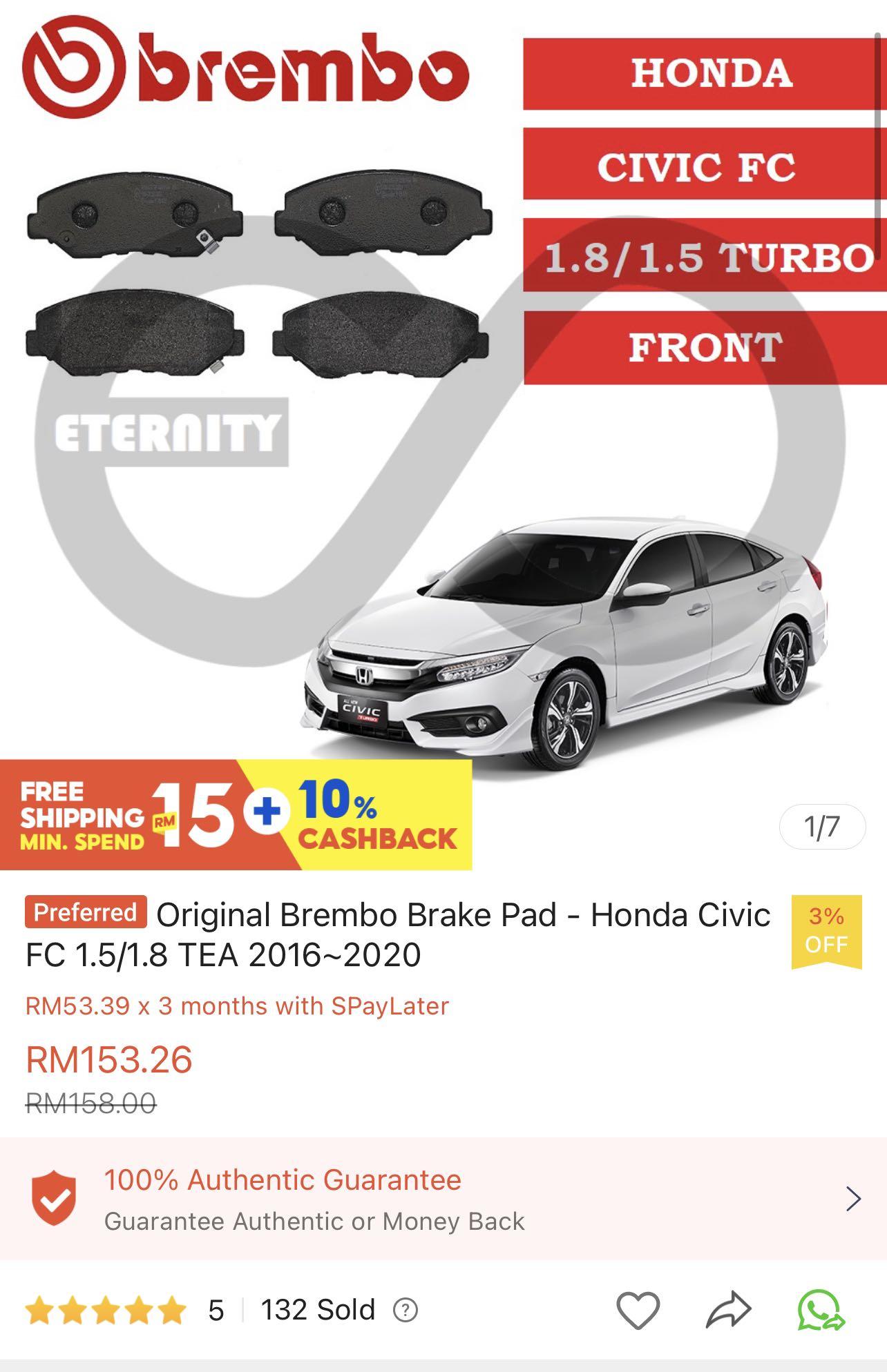 Brembo Brake Pad Civic FC (Front), Auto Accessories on Carousell