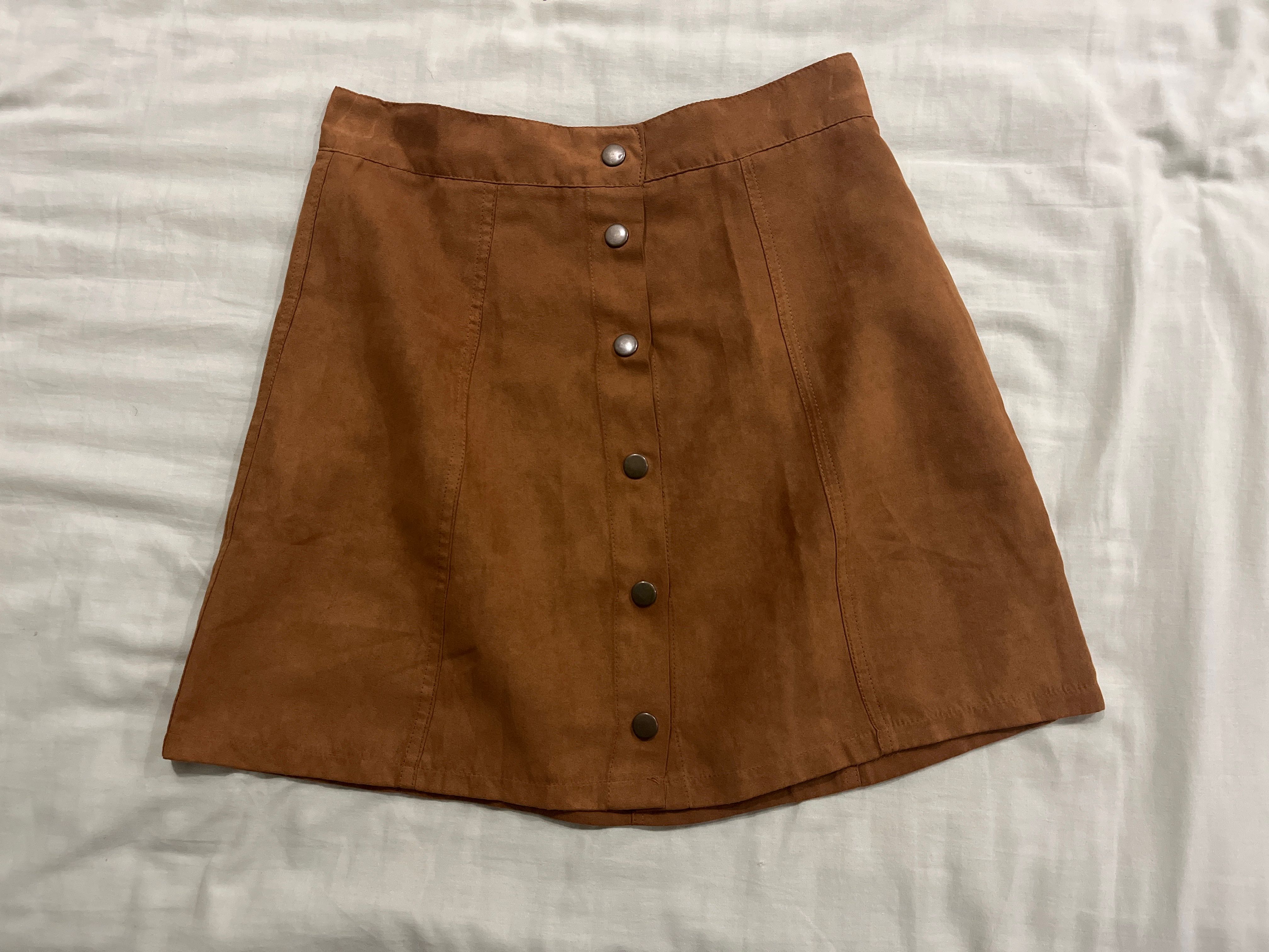 Brown Suede Button Down Skirt