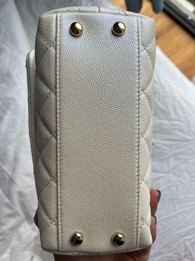 Chanel White Iridescent Quilted Grained Calfskin Extra Mini Flap