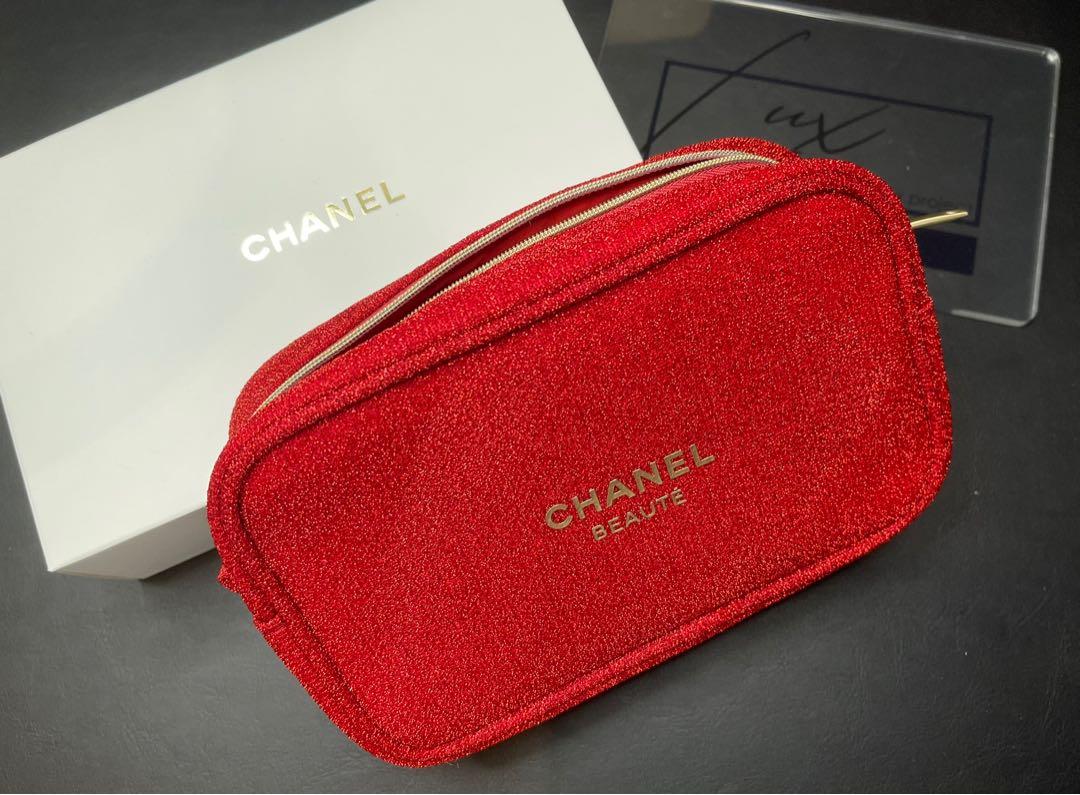 Chanel Beauty Red Cosmetic Makeup Bag Pouch VIP Gift New in Box- 19cm x  12cm