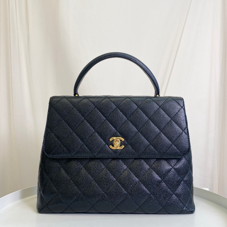 Chanel Vintage Vertical Kelly Bag Black in Caviar Gold Hardware, Luxury ...