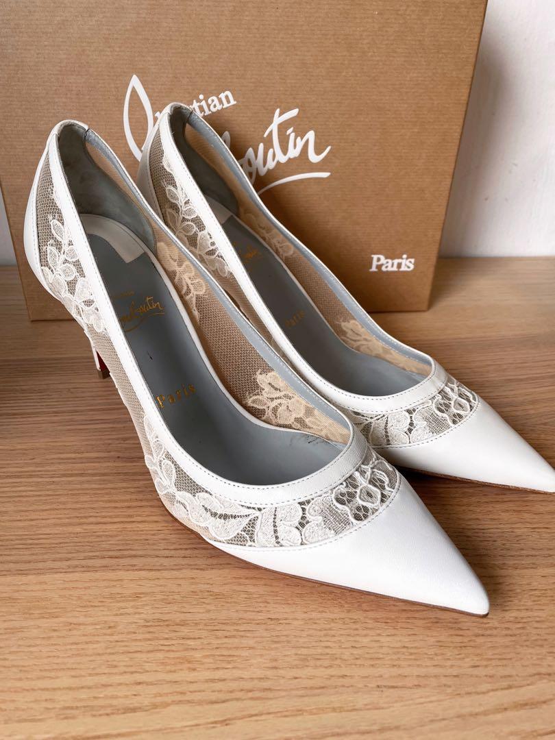 Christian Louboutin Galativi 85 White Leather and Mesh Heels