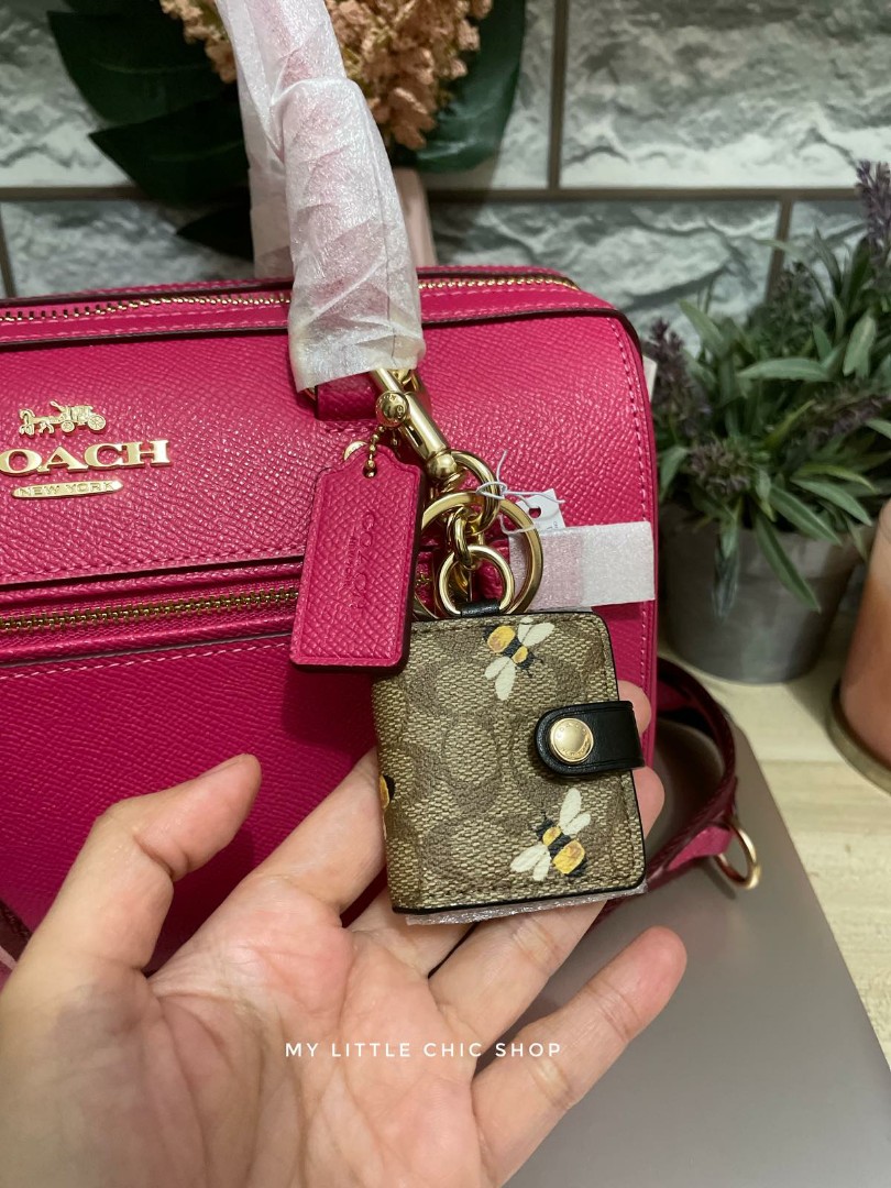 Coach Picture Frame Bag Charm in Signature Canvas with Bee Print